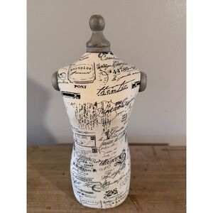 Mini Decorative Dress Form Mannequin French Script Cream Black Fabric Tabletop
